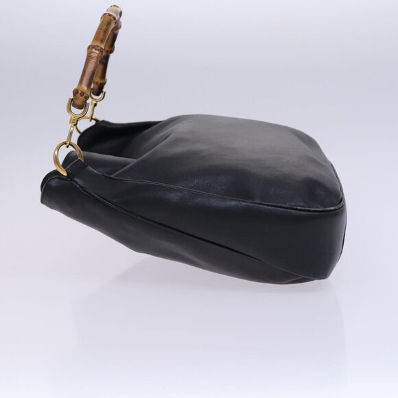 GUCCI Bamboo Hand Bag Leather 2way Black Gold Auth - Picture 4 of 16